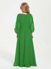 Long Sleeves Modest Junior Bridesmaid Dresses Green