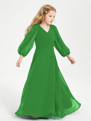 Long Sleeves Modest Junior Bridesmaid Dresses Green