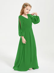 Long Sleeves Modest Junior Bridesmaid Dresses Green