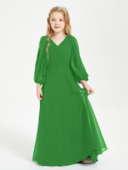 Long Sleeves Modest Junior Bridesmaid Dresses Green