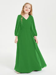 Long Sleeves Modest Junior Bridesmaid Dresses Green