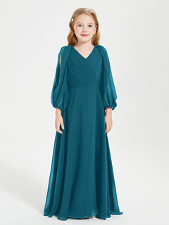 Long Sleeves Modest Junior Bridesmaid Dresses Ink Blue