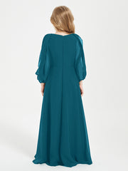 Long Sleeves Modest Junior Bridesmaid Dresses Ink Blue
