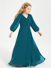 Long Sleeves Modest Junior Bridesmaid Dresses Ink Blue