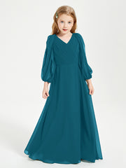 Long Sleeves Modest Junior Bridesmaid Dresses Ink Blue