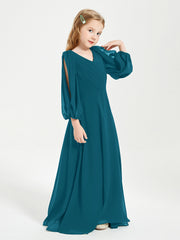 Long Sleeves Modest Junior Bridesmaid Dresses Ink Blue