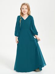 Long Sleeves Modest Junior Bridesmaid Dresses Ink Blue