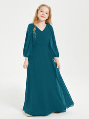 Long Sleeves Modest Junior Bridesmaid Dresses Ink Blue
