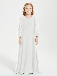 Long Sleeves Modest Junior Bridesmaid Dresses Ivory