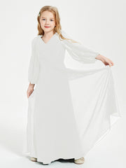 Long Sleeves Modest Junior Bridesmaid Dresses Ivory