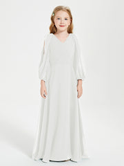 Long Sleeves Modest Junior Bridesmaid Dresses Ivory