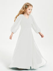 Long Sleeves Modest Junior Bridesmaid Dresses Ivory