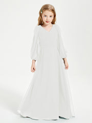 Long Sleeves Modest Junior Bridesmaid Dresses Ivory