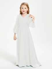 Long Sleeves Modest Junior Bridesmaid Dresses Ivory