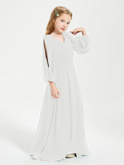 Long Sleeves Modest Junior Bridesmaid Dresses Ivory