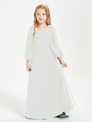 Long Sleeves Modest Junior Bridesmaid Dresses Ivory
