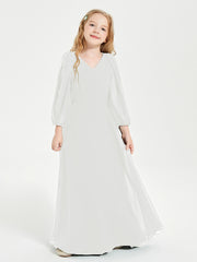 Long Sleeves Modest Junior Bridesmaid Dresses Ivory