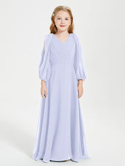 Long Sleeves Modest Junior Bridesmaid Dresses Lavender