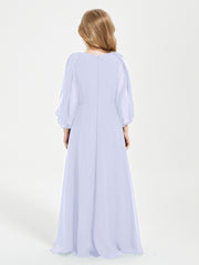 Long Sleeves Modest Junior Bridesmaid Dresses Lavender