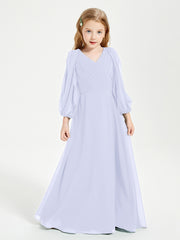 Long Sleeves Modest Junior Bridesmaid Dresses Lavender