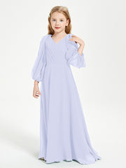 Long Sleeves Modest Junior Bridesmaid Dresses Lavender