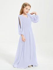 Long Sleeves Modest Junior Bridesmaid Dresses Lavender