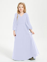 Long Sleeves Modest Junior Bridesmaid Dresses Lavender