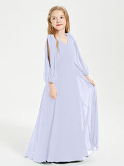 Long Sleeves Modest Junior Bridesmaid Dresses Lavender