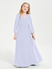 Long Sleeves Modest Junior Bridesmaid Dresses Lavender