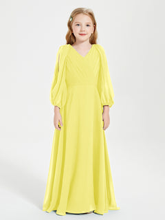 Long Sleeves Modest Junior Bridesmaid Dresses Lemon