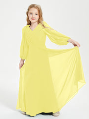 Long Sleeves Modest Junior Bridesmaid Dresses Lemon
