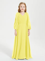 Long Sleeves Modest Junior Bridesmaid Dresses Lemon