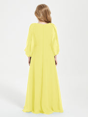 Long Sleeves Modest Junior Bridesmaid Dresses Lemon
