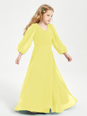 Long Sleeves Modest Junior Bridesmaid Dresses Lemon
