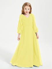 Long Sleeves Modest Junior Bridesmaid Dresses Lemon