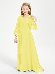 Long Sleeves Modest Junior Bridesmaid Dresses Lemon