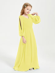 Long Sleeves Modest Junior Bridesmaid Dresses Lemon