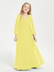 Long Sleeves Modest Junior Bridesmaid Dresses Lemon