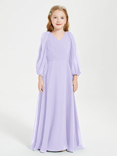 Long Sleeves Modest Junior Bridesmaid Dresses Lilac