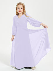 Long Sleeves Modest Junior Bridesmaid Dresses Lilac