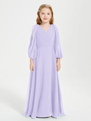 Long Sleeves Modest Junior Bridesmaid Dresses Lilac