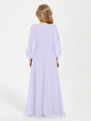 Long Sleeves Modest Junior Bridesmaid Dresses Lilac
