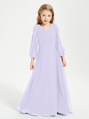 Long Sleeves Modest Junior Bridesmaid Dresses Lilac