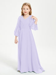 Long Sleeves Modest Junior Bridesmaid Dresses Lilac
