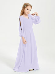 Long Sleeves Modest Junior Bridesmaid Dresses Lilac