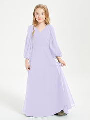 Long Sleeves Modest Junior Bridesmaid Dresses Lilac