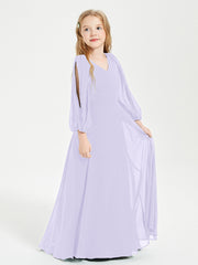 Long Sleeves Modest Junior Bridesmaid Dresses Lilac