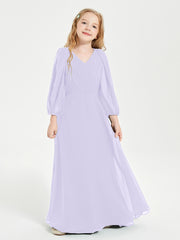 Long Sleeves Modest Junior Bridesmaid Dresses Lilac