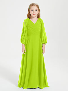 Long Sleeves Modest Junior Bridesmaid Dresses Lime Green