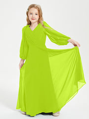 Long Sleeves Modest Junior Bridesmaid Dresses Lime Green